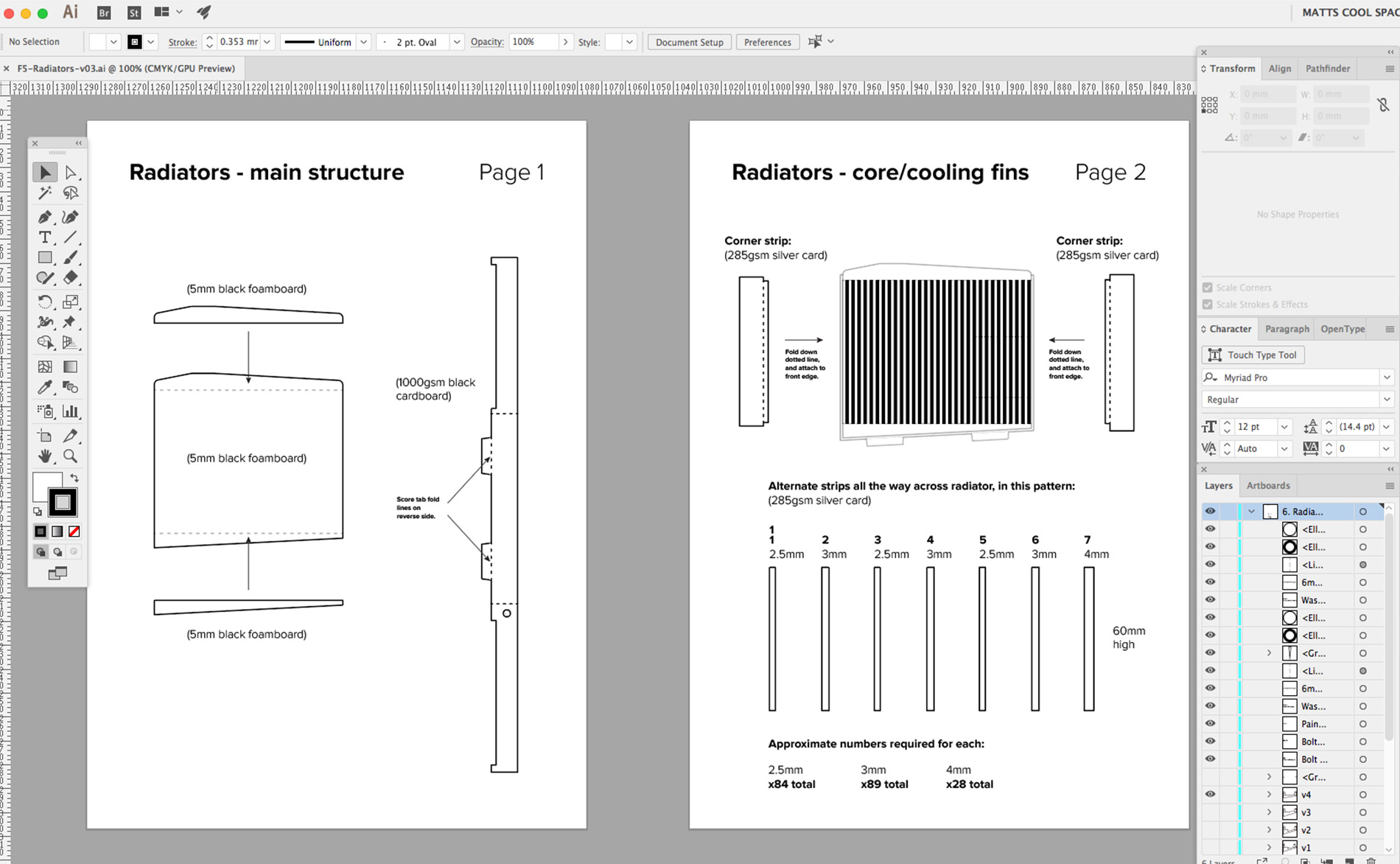 Plans for all the radiator parts created in Adobe Illustrator.