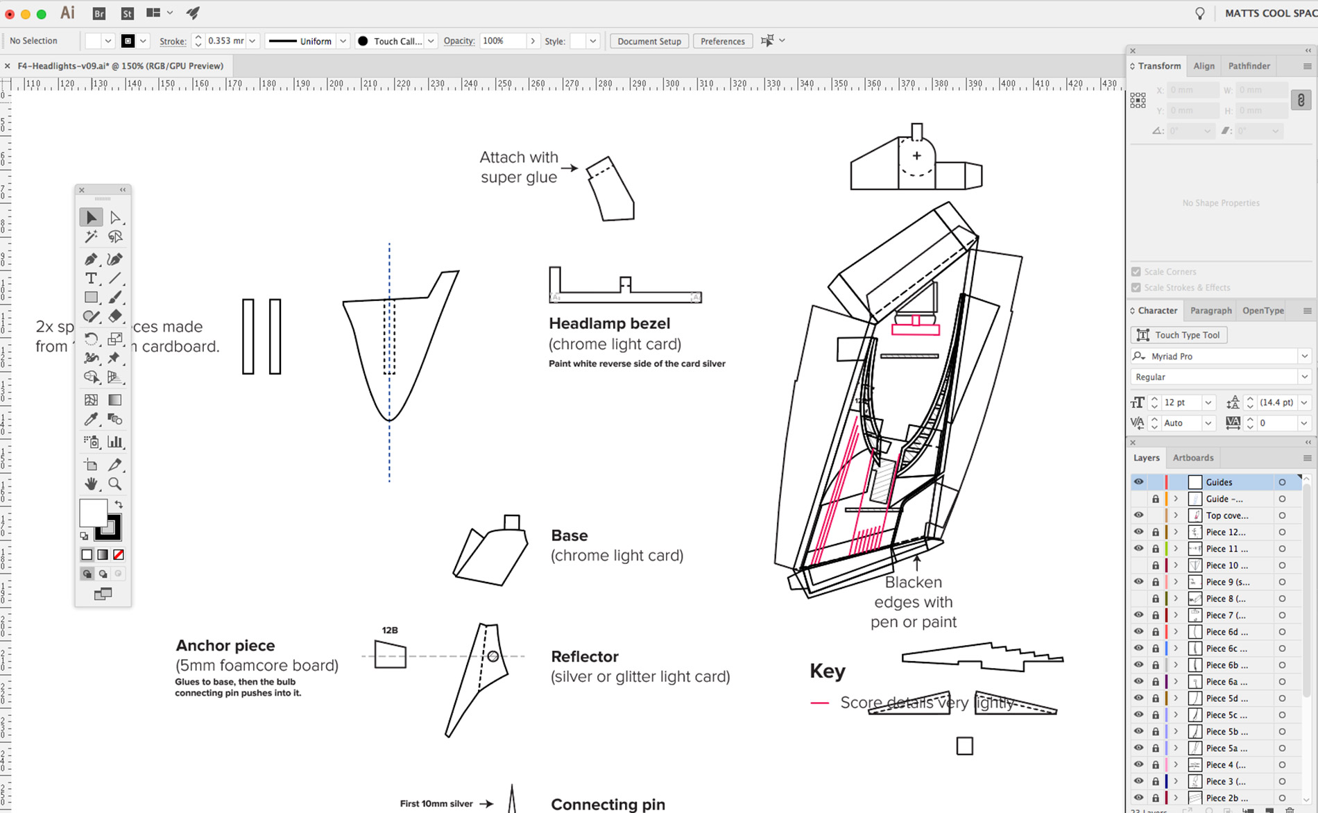 Detail from the headlight plans I created with Illustrator.